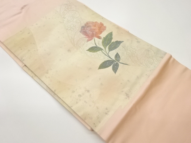 引箔曲線に花葉模様織出し名古屋帯